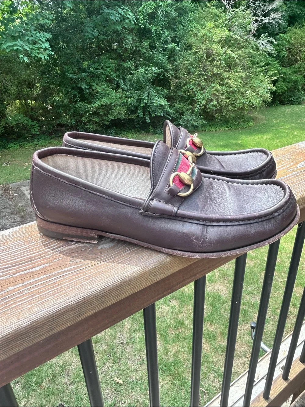 Gucci 1953 Horsebit Loafers Brown Leather Web Stripe Italy Size 6.5 Mens